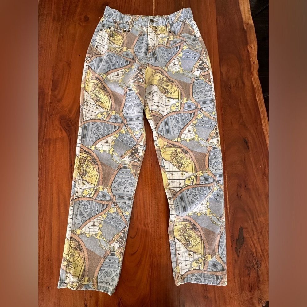 Moda Int’l graphics map denim jeans high waisted sz 12